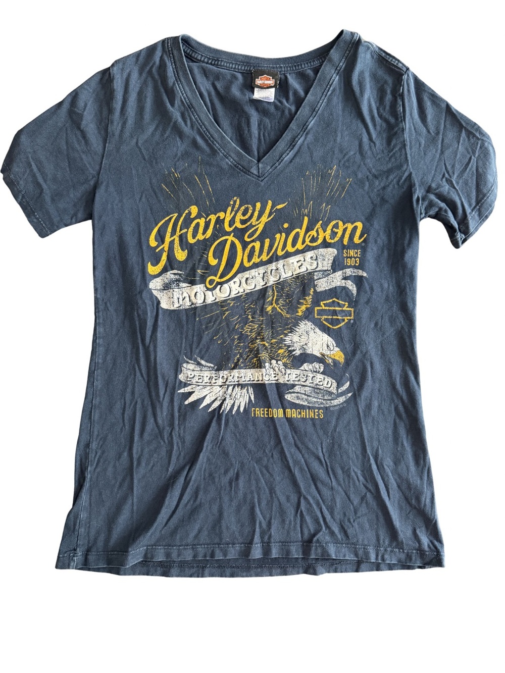 Harley-Davidson Zips Traverse City MI Eagle V-Neck Tee Washed Black Small